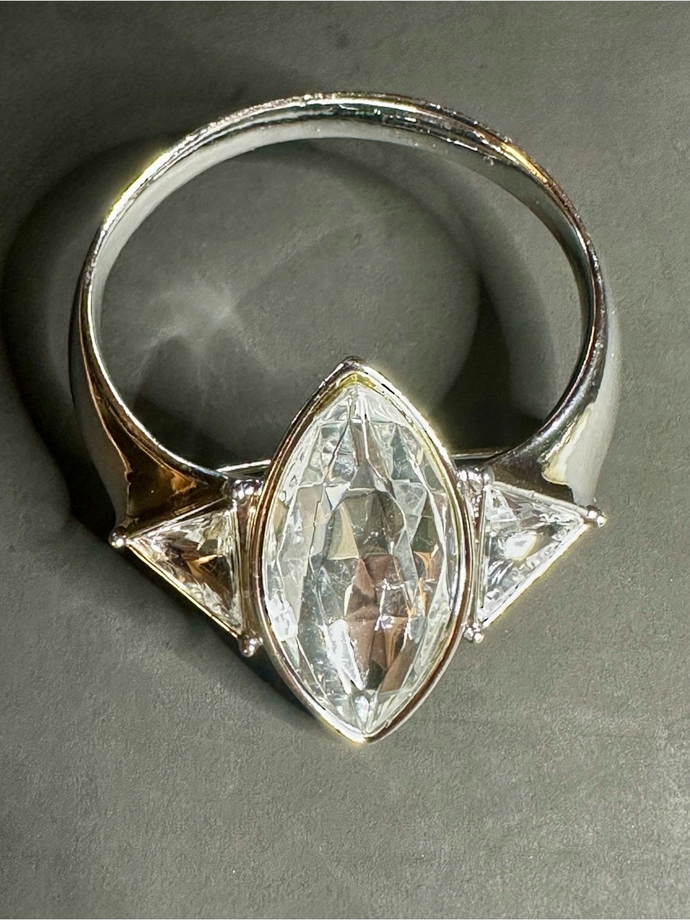 Ring Style Brooch Pin Clear Marquise Rhinestone Silver Tone Vintage Inspired